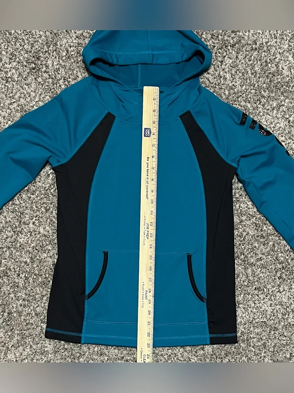 Justice Girls Blue & Black Zip Up ‘Hoops’ Hooded Jacket! Size 12/14.
